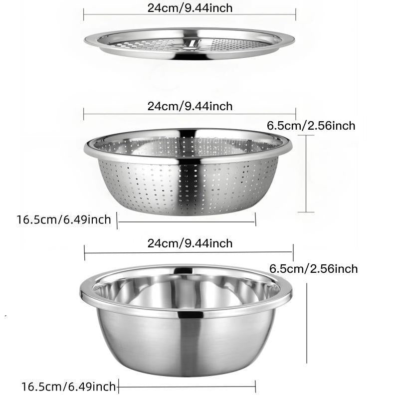 Transform Your Kitchen with the 3-In-1 Stainless Steel Multi-Functional Strainer Set – Perfect for Washing Rice, Fruits, and Vegetables!