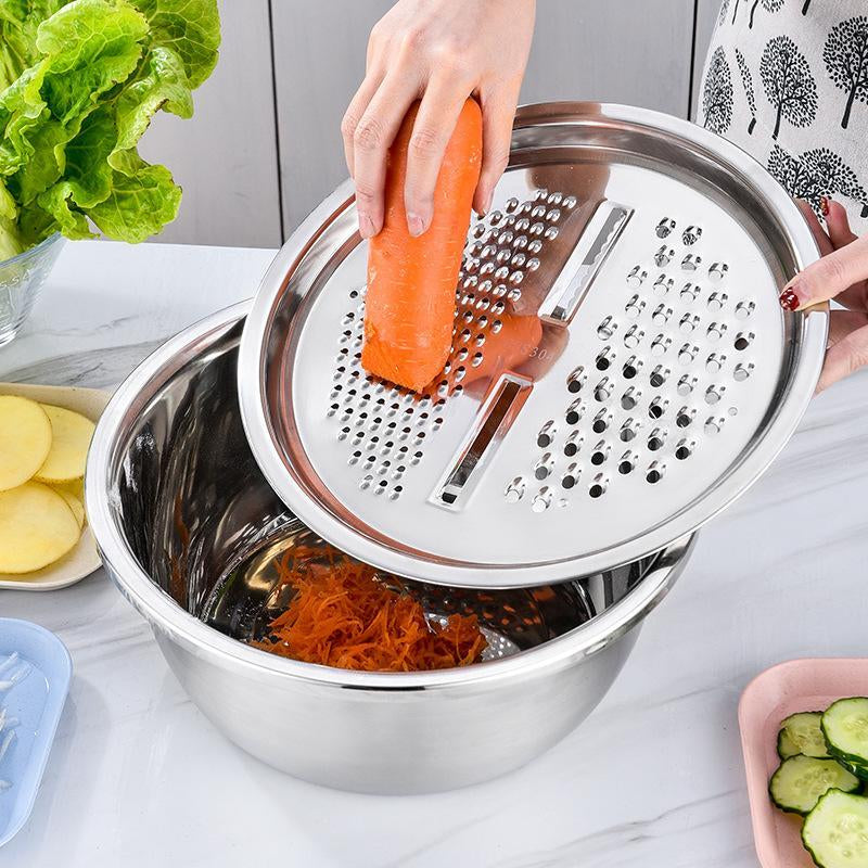 Transform Your Kitchen with the 3-In-1 Stainless Steel Multi-Functional Strainer Set – Perfect for Washing Rice, Fruits, and Vegetables!
